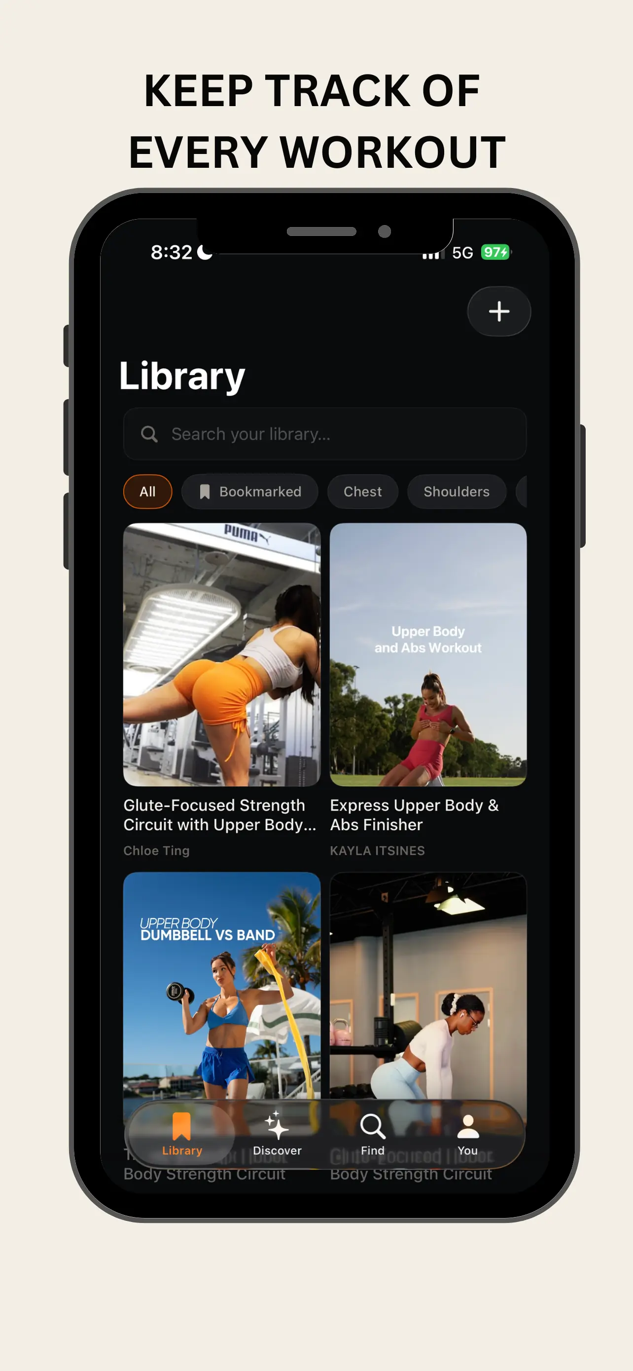 GymWiz library of creator workouts with search and filters